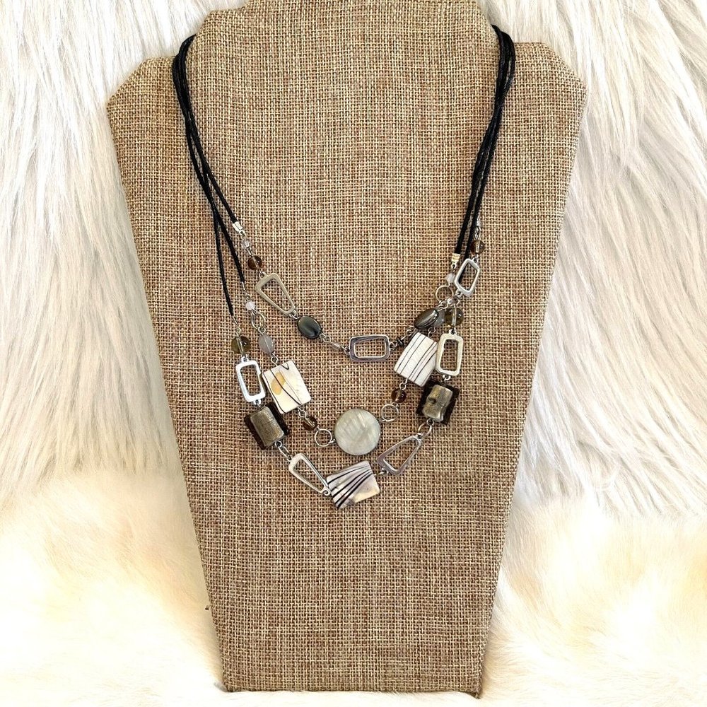 Cybergoth Necklace Art Glass Mother Pearl Geometric Adjustable Grunge 80s 13653